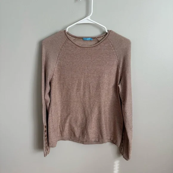 J. McLaughlin Large Jamey Brown Striped Crewneck Sweater VGUC - Picture 2 of 5